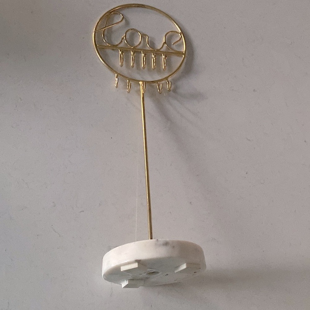 Gold Love Script Wire Jewelry Stand with‎ White Marble Base Organizer